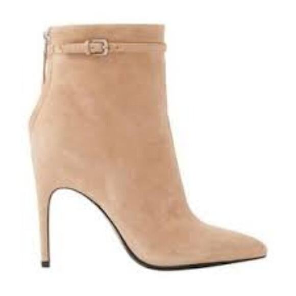 Reiss Ashton Pointed Toe Stiletto Heel Suede Ankle Booties Boots Biscuit Beige 5 - Picture 1 of 11